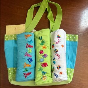 Quacker Factory beach PoolTote Bag W/ Three Embroidered Shirts Under The Sea